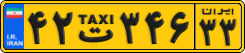 License plate of Iran, Taxi