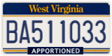 West Virginia, Apportioned (BA123456)