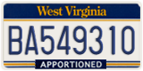 West Virginia, Apportioned (BA123456)