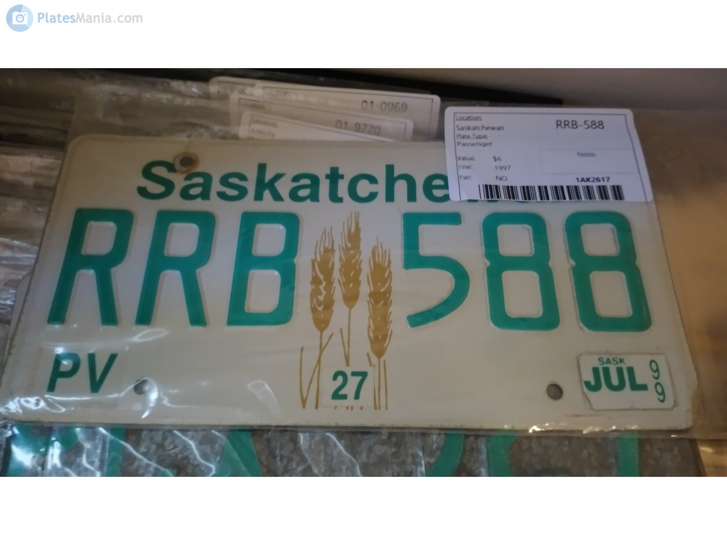 RRB 588, License plate without vehicle 