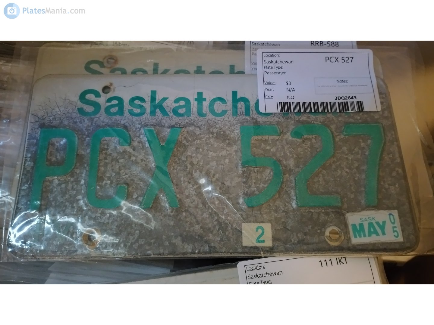 PCX 527, License plate without vehicle 