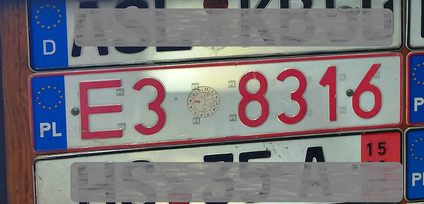 E3 8316, License plate without vehicle 
