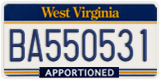 West Virginia, Apportioned (BA123456)