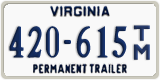 Virginia, Permanent Trailer (123-456 T/A)