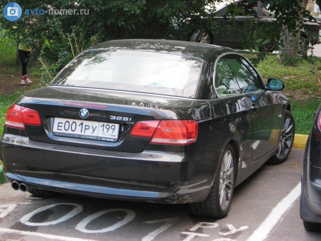 е 001 ру 199, BMW 3 Series 5th gen Convertible (E93), 2007–2013
